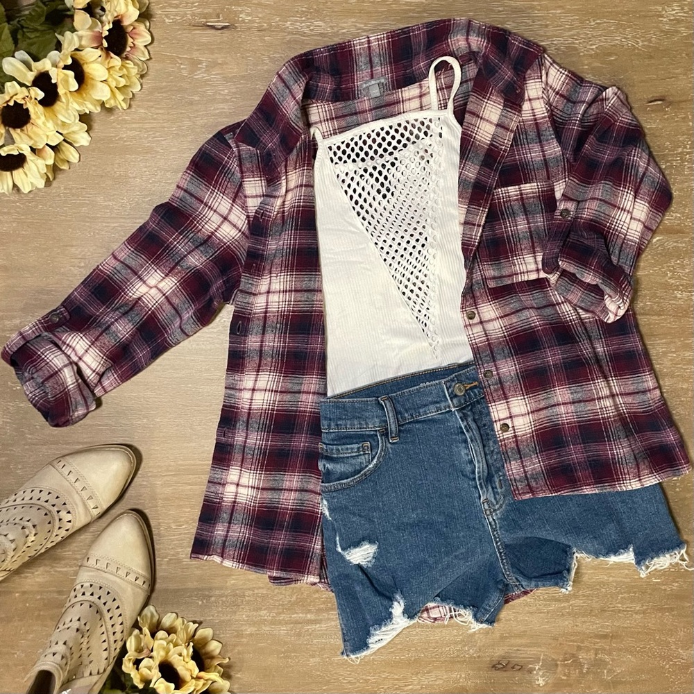 100% Cotton Button Down Flannel from Charlotte Russe